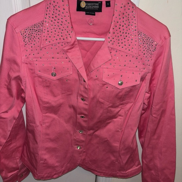 Pink Studded w Rhinestone Buttons Christine Alexander Women's Jacket-Size S - Picture 7 of 7